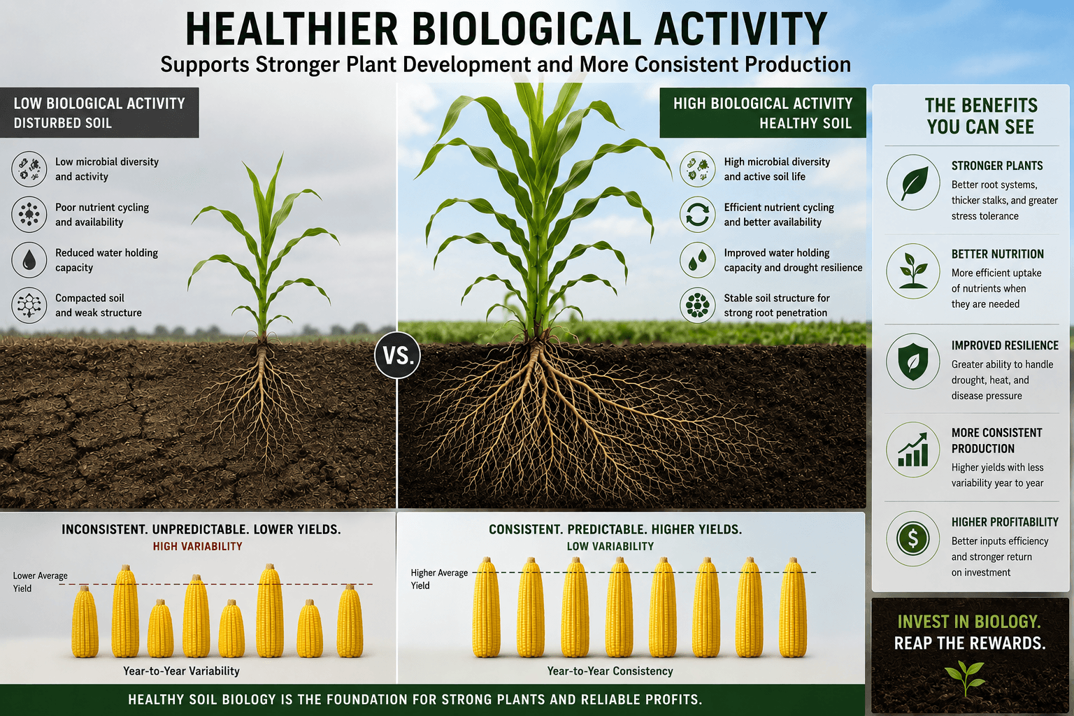 Higher microbial activity in crop soil